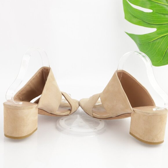 Vince Womens Benetta Mule Sandal Size 9 Nude Tan Suede Slide Chunky Block Heels - Picture 6 of 12